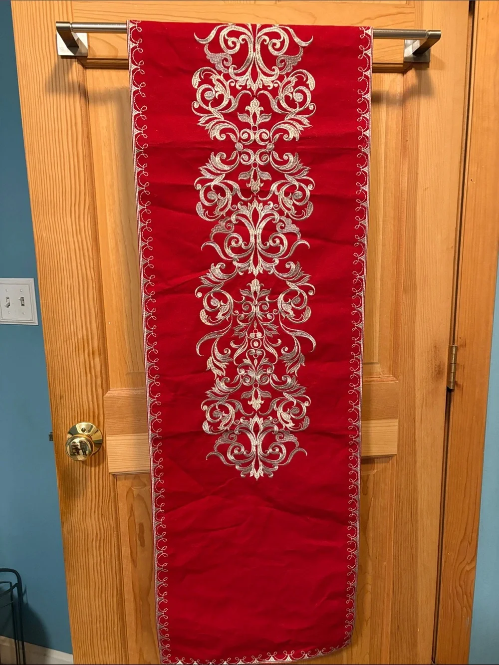 Christmas Red and Gold Table Runner 16W x 76L